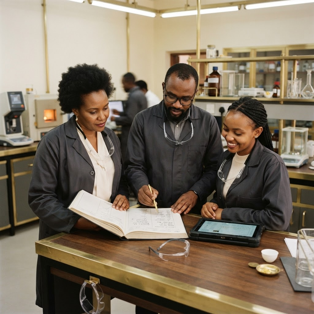 Gold Certify laboratory team reviewing quality records in Nairobi