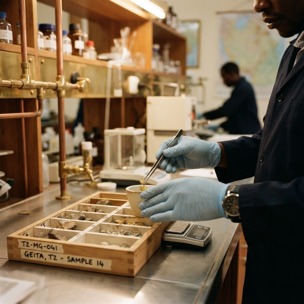 Tanzania mineral sample preparation for gold testing and purity reporting